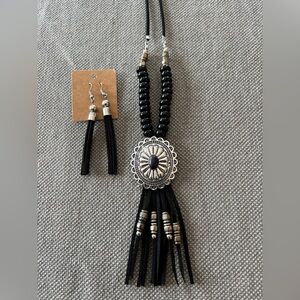 Black and Silver Beaded Necklace and Earring Set